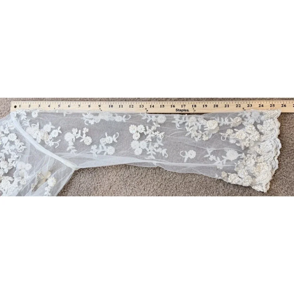 Vintage Ivory Bridal Robe Embroidered Tulle Beaded Pearl Long Train Wedding